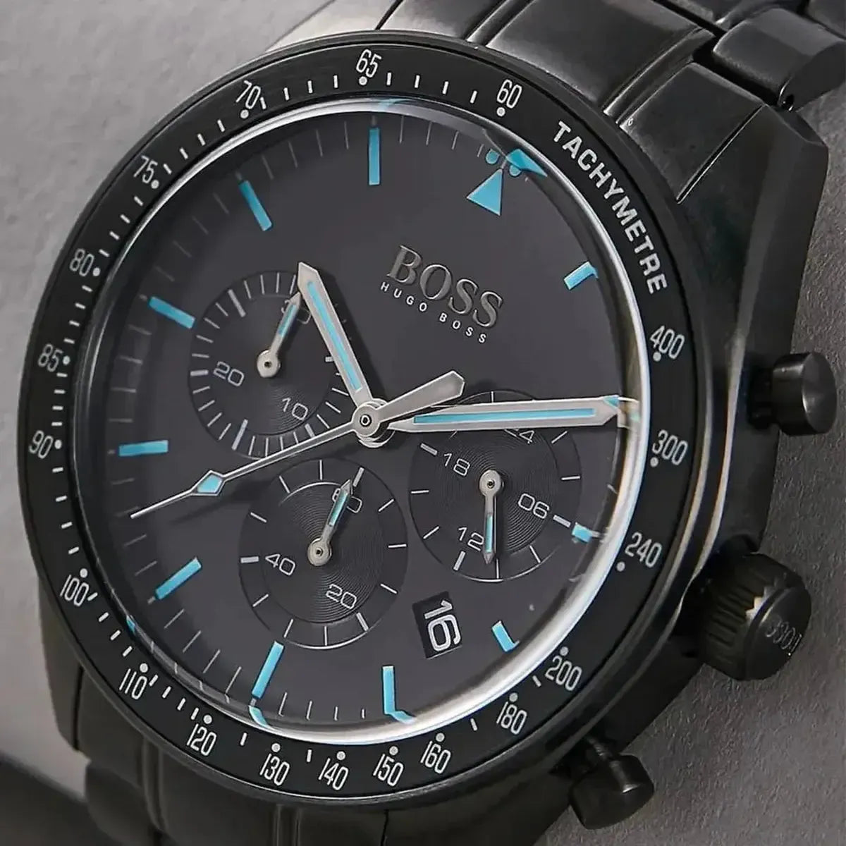 Hugo Boss 1513675 Trophy Black Dial Black Steel Strap Watch for Men Hugo Boss