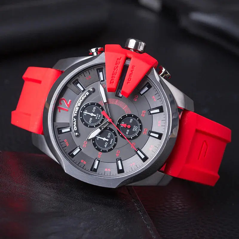 Diesel  DZ4427 Mega Chief Chronograph Black Dial Red Silicone Strap Watch For Men Diesel