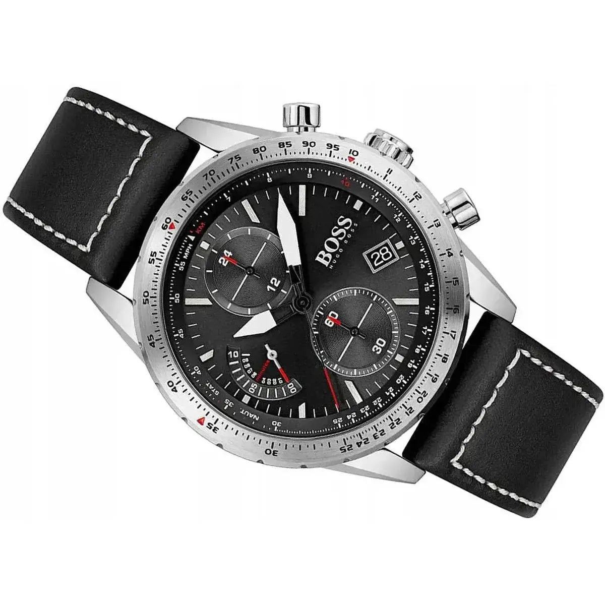 Hugo Boss 1513853 Pilot Edition Black Dial Black Leather Strap Watch for Men Hugo Boss