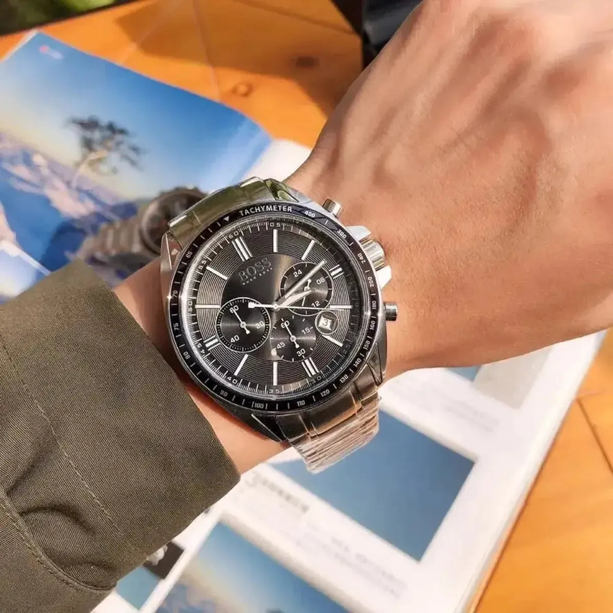 Hugo Boss 1513080 Driver Chronograph Black Dial Silver Steel Strap Watch For Men Hugo Boss