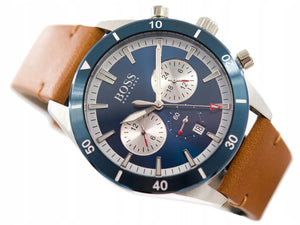 Hugo Boss 1513860 Santiago Blue Dial Brown Leather Strap Watch for Men Hugo Boss