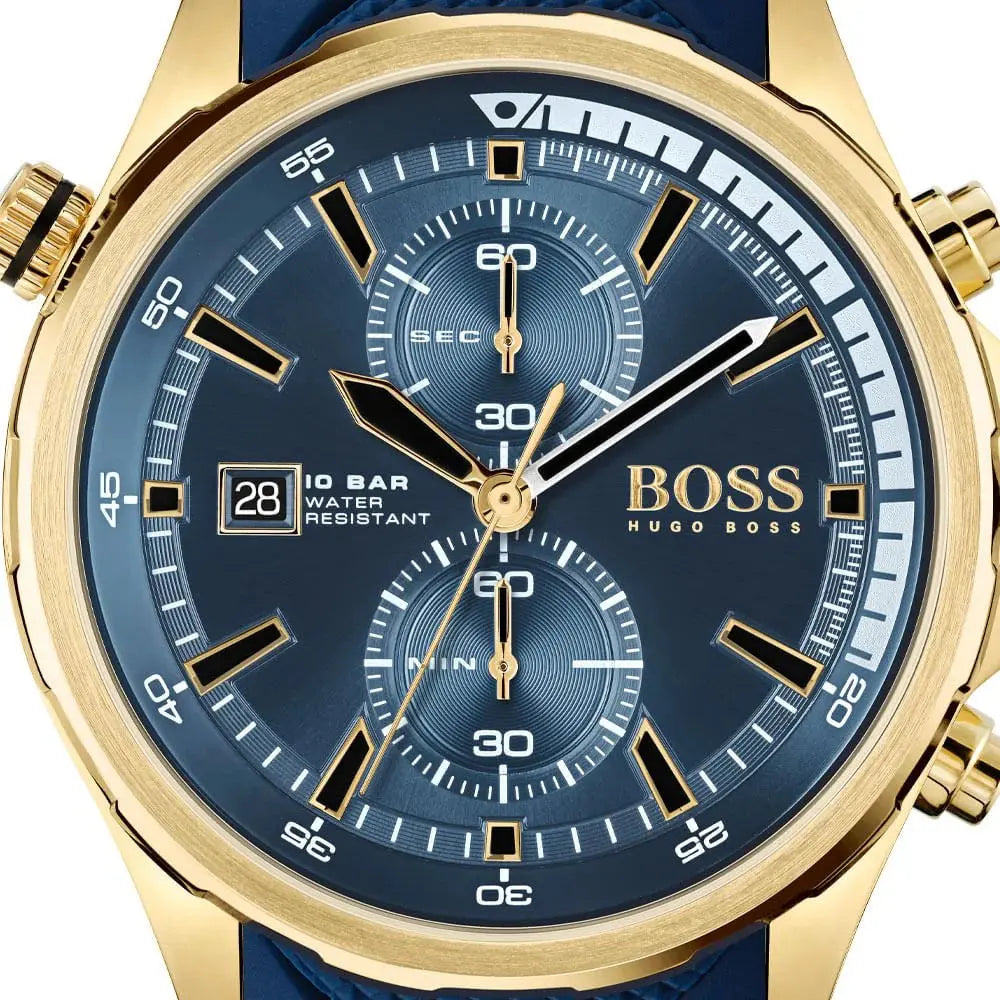 Hugo Boss 1513822 Globetrotter Blue Dial Blue Silicone Strap Watch for Men Hugo Boss
