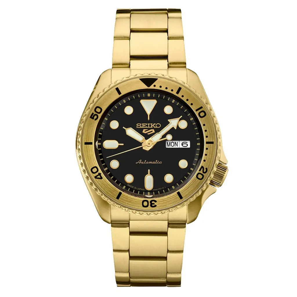 Seiko SRPK18 5 Sports Automatic Black Dial Gold Steel Strap Watch for Men Seiko