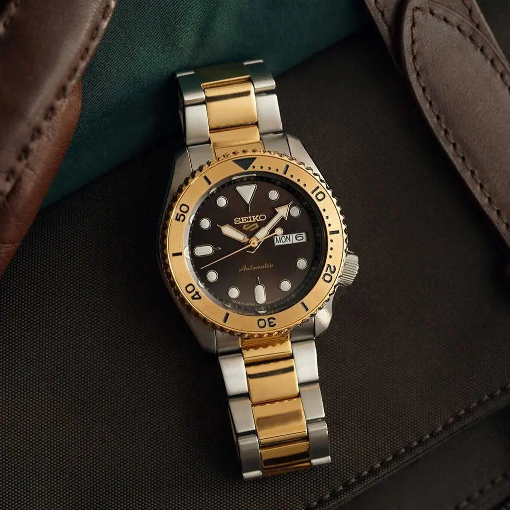 Seiko SRPK24 5 Sports Automatic Brown Dial Two Tone Steel Men’s Watch Seiko