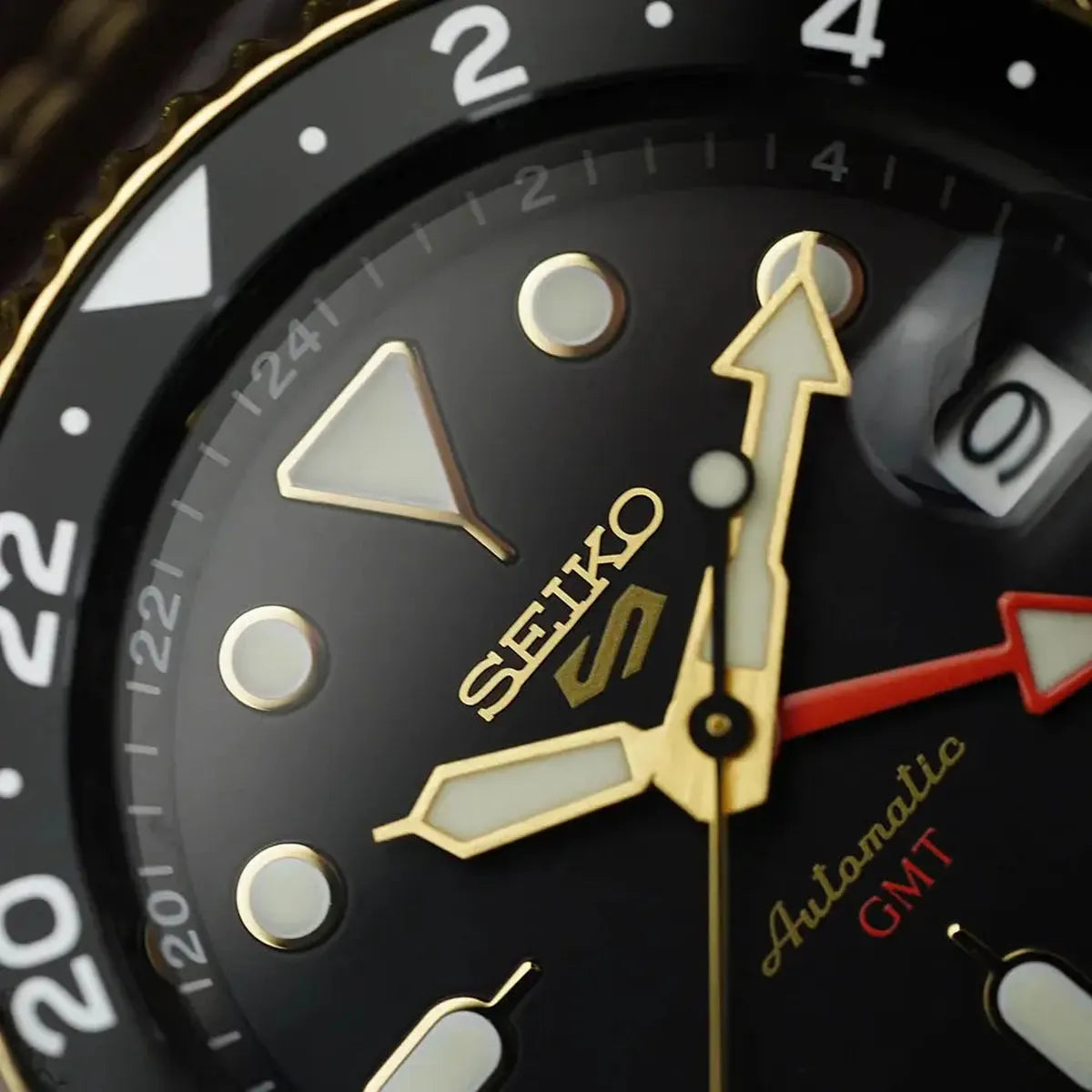 Seiko SSK036K1 5 Sports SKX GMT Automatic Mocha Black Dial Brown Leather Strap Watch For Men Seiko