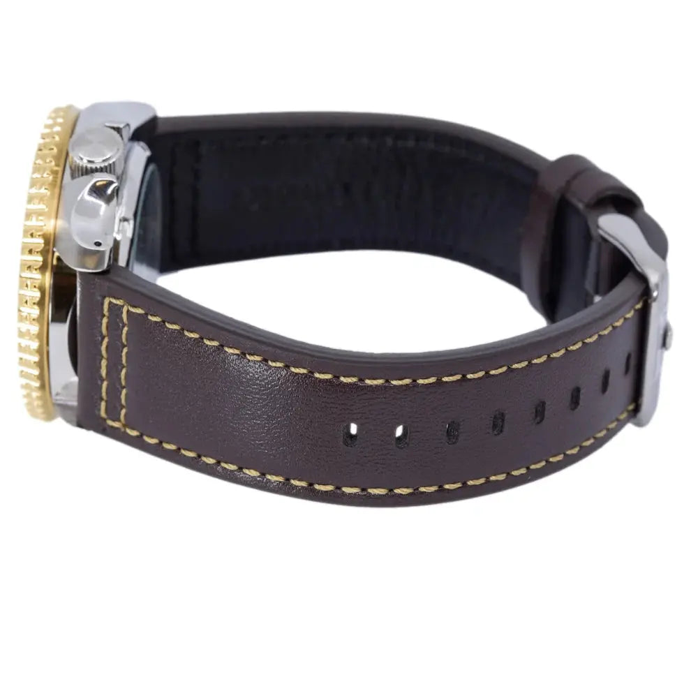 Seiko SSK036K1 5 Sports SKX GMT Automatic Mocha Black Dial Brown Leather Strap Watch For Men Seiko