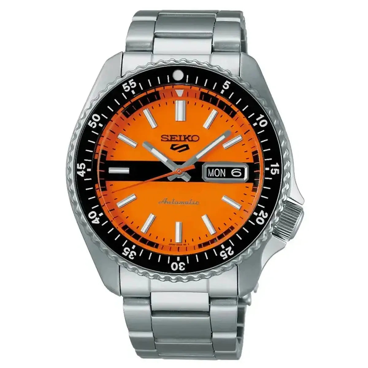 Seiko SRPK11K1 5 Sports Double Hurricane Retro Orange Dial Silver Steel Strap Watch For Men Seiko