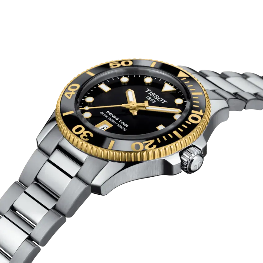 Tissot T120.210.21.051.00 Seastar 1000 Black Dial Silver Steel Strap Watch For Men Tissot