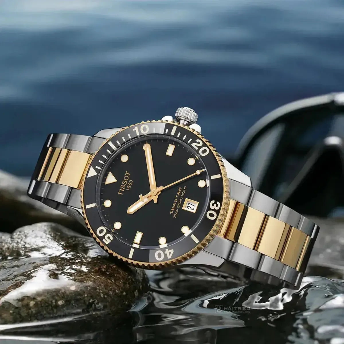 Tissot T120.410.22.051.00 Seastar 1000 Black Dial Two Tone Steel Strap Watch For Men Tissot