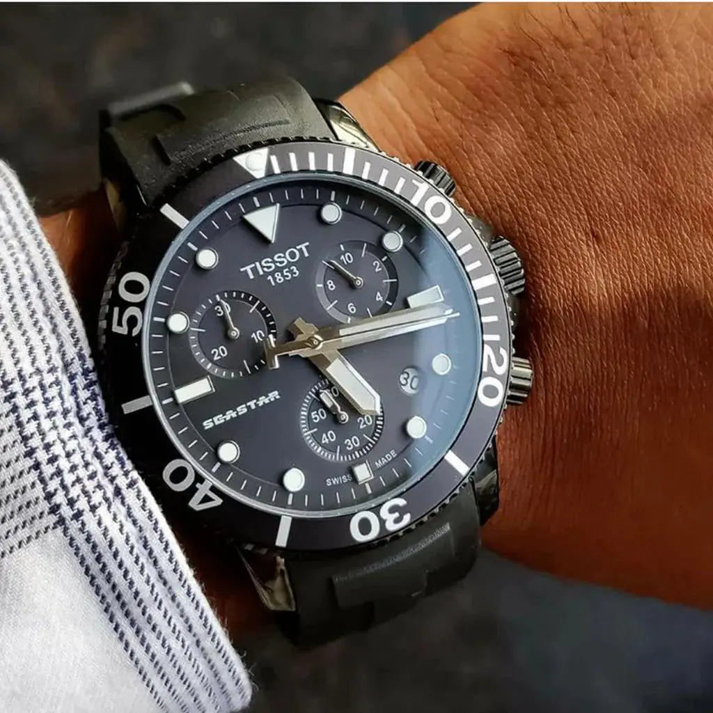 Tissot T120.417.37.051.02 Seastar 1000 Chronograph Black Dial Black Rubber Strap Watch For Men Tissot