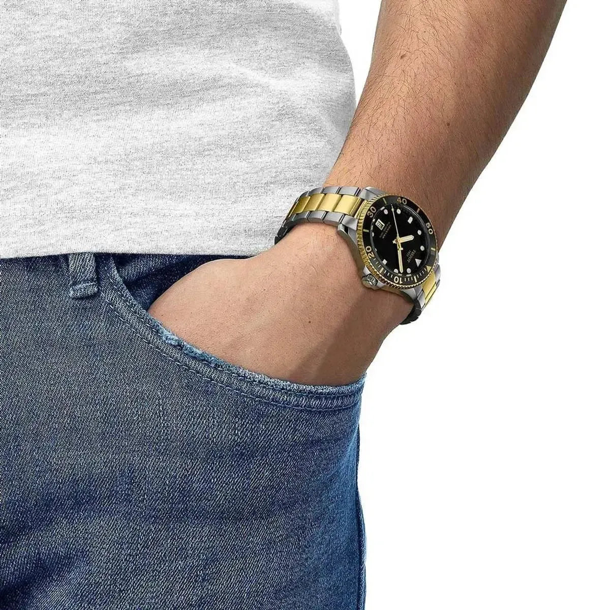 Tissot T120.410.22.051.00 Seastar 1000 Black Dial Two Tone Steel Strap Watch For Men Tissot