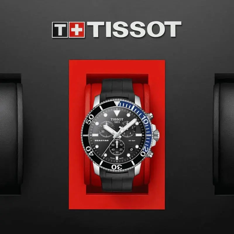 Tissot T120.417.17.051.02 Seastar 1000 Chronograph Black Dial Black Rubber Strap Watch For Men Tissot