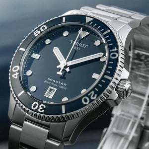 Tissot T120.410.11.041.00 Seastar 1000 Blue Dial Silver Steel Strap Watch For Men Tissot