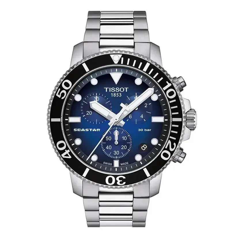 Tissot T120.417.11.041.01 Seastar 1000 Chronograph Driver Blue Dial Silver Steel Strap Watch For Men Tissot