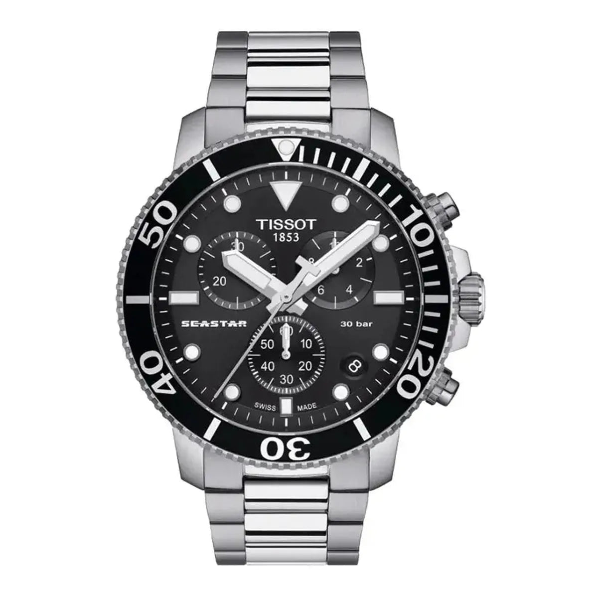 Tissot T120.417.11.051.00 Seastar 1000 Chronograph Black Dial Silver Steel Strap Watch For Men Tissot