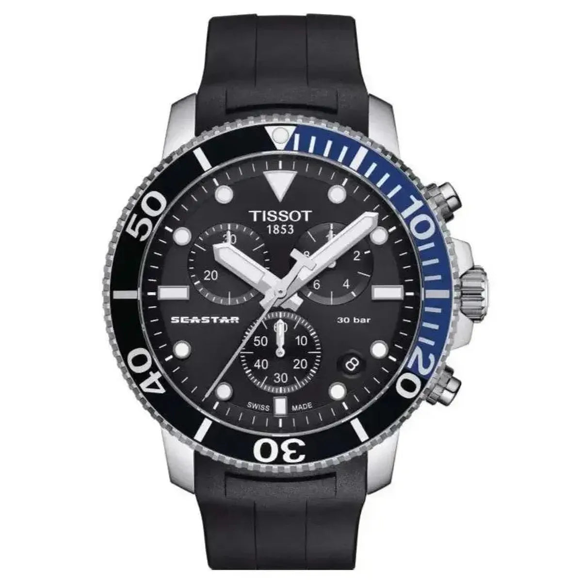Tissot T120.417.17.051.02 Seastar 1000 Chronograph Black Dial Black Rubber Strap Watch For Men Tissot