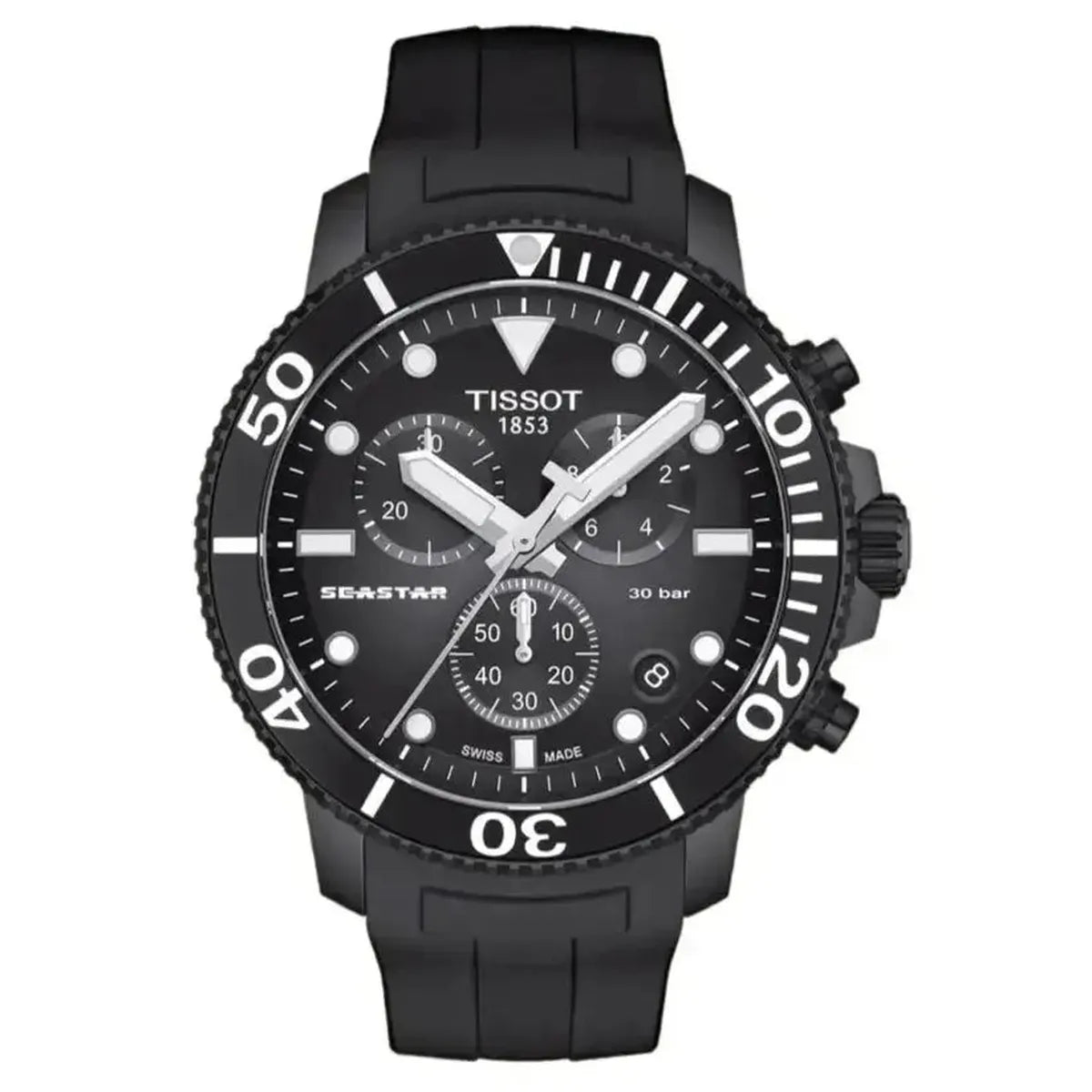 Tissot T120.417.37.051.02 Seastar 1000 Chronograph Black Dial Black Rubber Strap Watch For Men Tissot