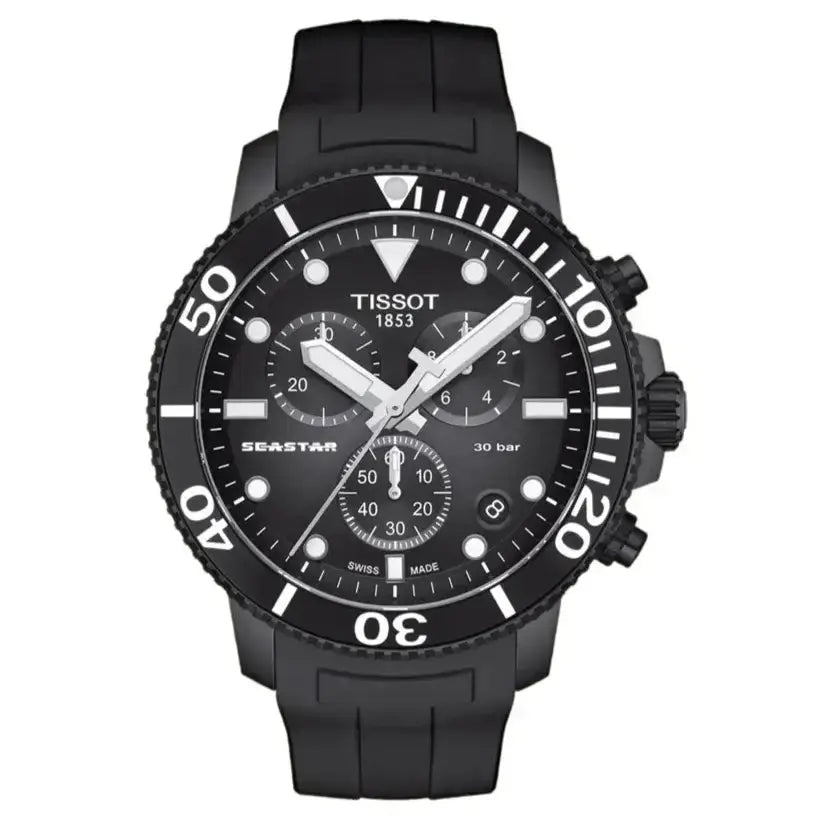 Tissot T120.417.37.051.02 Seastar 1000 Chronograph Black Dial Black Rubber Strap Watch For Men Tissot
