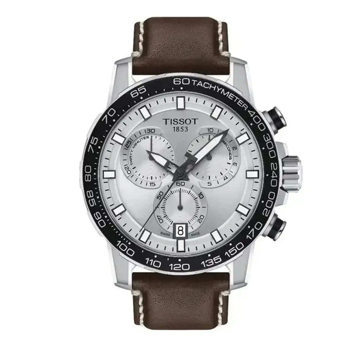 Tissot T125.617.16.031.00 Supersport Chrono Silver Dial Brown Leather Strap Watch for Men Tissot