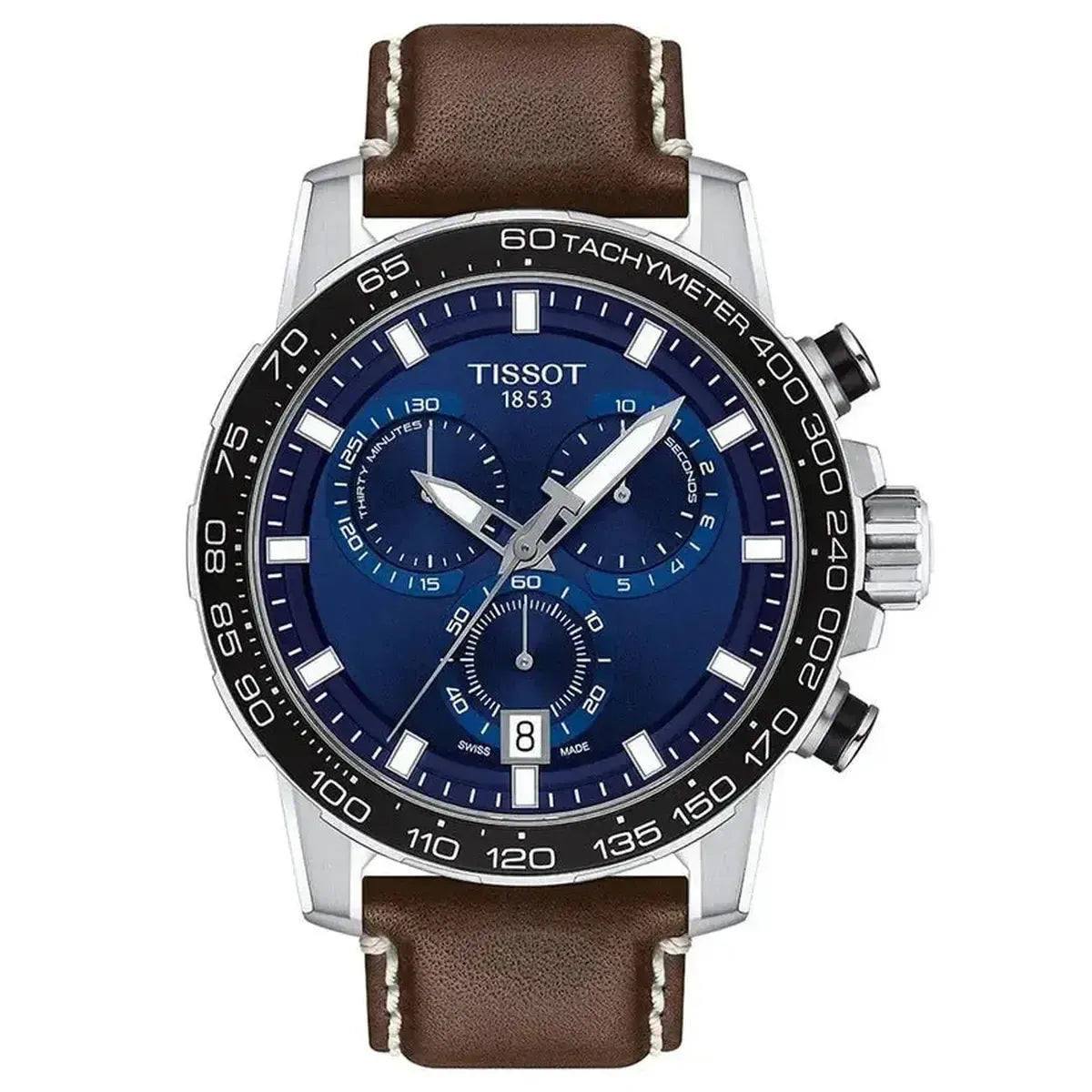 Tissot T125.617.16.041.00 Supersport Chrono Blue Dial Brown Leather Strap Watch For Men Tissot