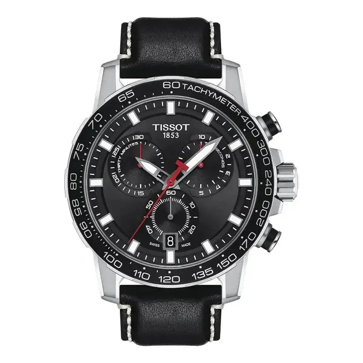 Tissot T125.617.16.051.00 Supersport Chrono Black Dial Black Leather Strap Watch for Men Tissot
