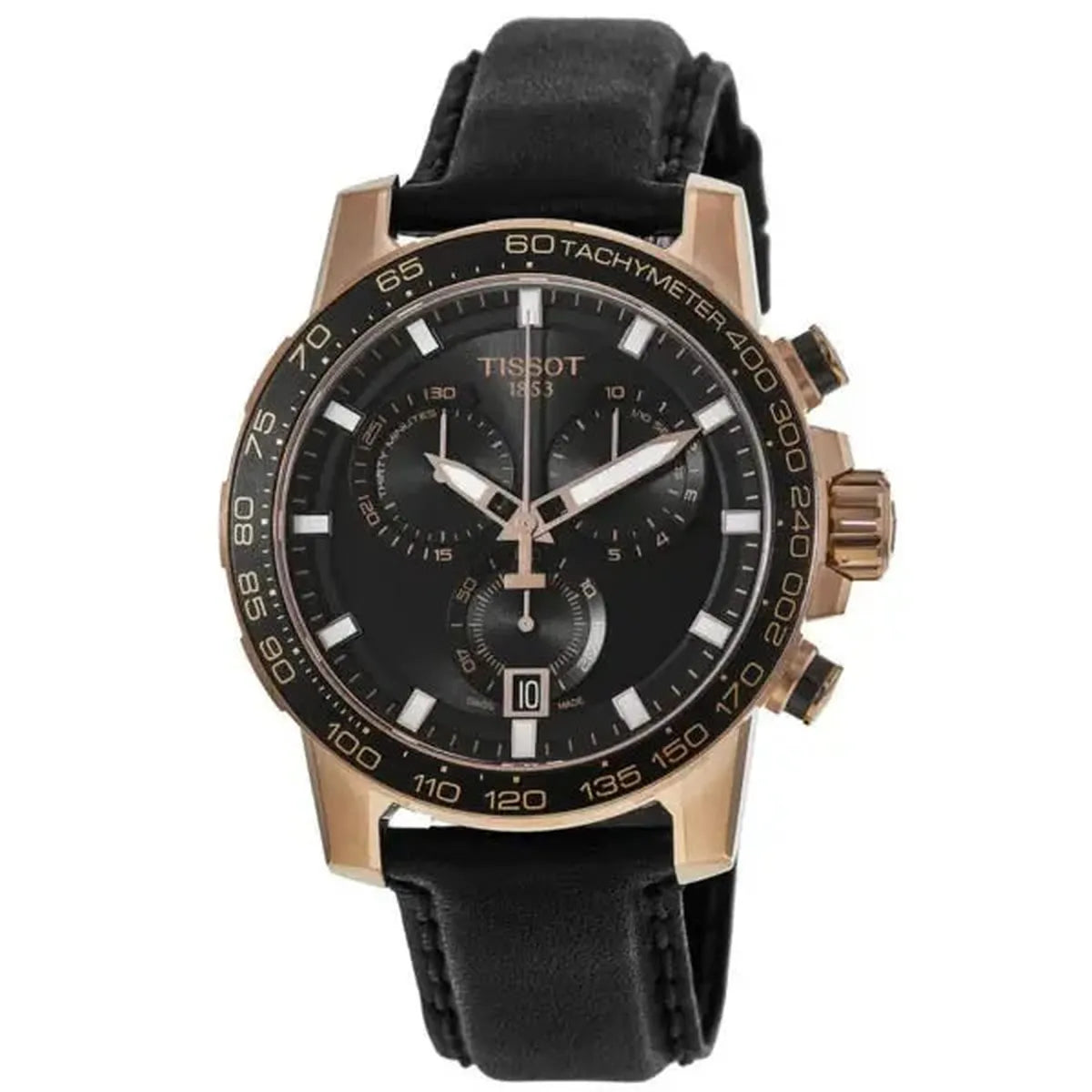 Tissot T125.617.36.051.00 Supersport Chrono Black Dial Black Leather Strap Watch for Men Tissot