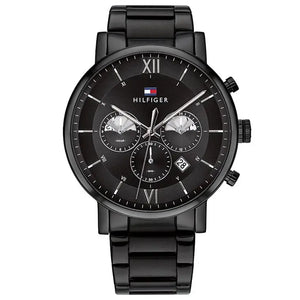 Tommy Hilfiger 1710410 Evan Chronograph Quartz Black Dial Black Steel Strap Watch For Men Tommy Hilfiger