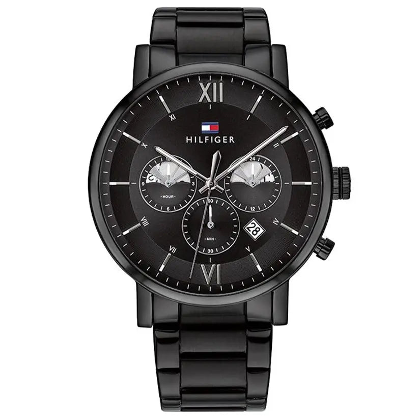 Tommy Hilfiger 1710410 Evan Chronograph Quartz Black Dial Black Steel Strap Watch For Men Tommy Hilfiger