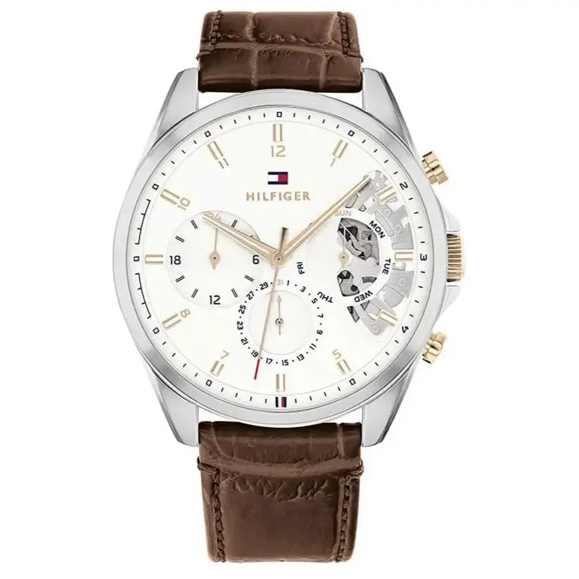 Tommy Hilfiger 1710450 Baker Chronograph White Dial Brown Leather Strap Watch For Men Tommy Hilfiger