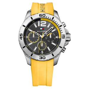 Tommy Hilfiger 1791144 Sports Multifunction Black Dial Yellow Rubber Strap Watch for Men Tommy Hilfiger