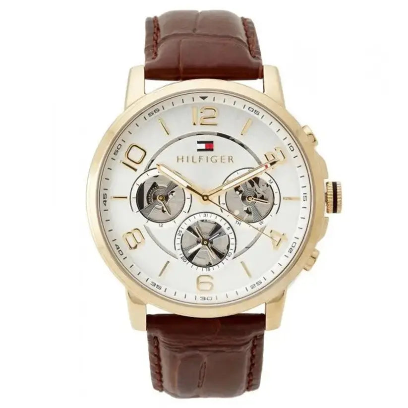 Tommy Hilfiger 1791291  Keagan Quartz Silver Dial Brown Leather Strap Watch for Men Tommy Hilfiger
