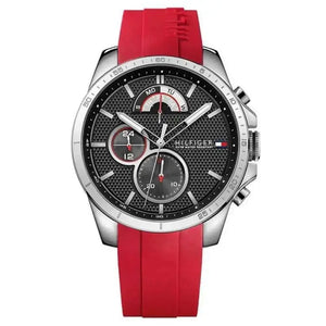 Tommy Hilfiger 1791351 Decker Quartz Black Dial Red Rubber Strap Watch for Men Tommy Hilfiger