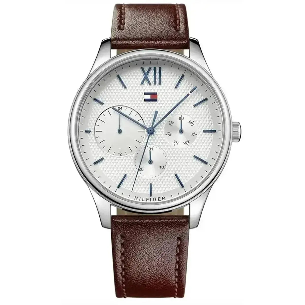 Tommy Hilfiger 1791418 Damon Quartz White Dial Brown Leather Strap Watch for Men Tommy Hilfiger