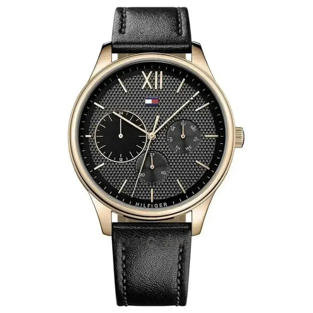 Tommy Hilfiger 1791419 Damon Quartz Black Dial Black Leather Strap Watch for Men Tommy Hilfiger