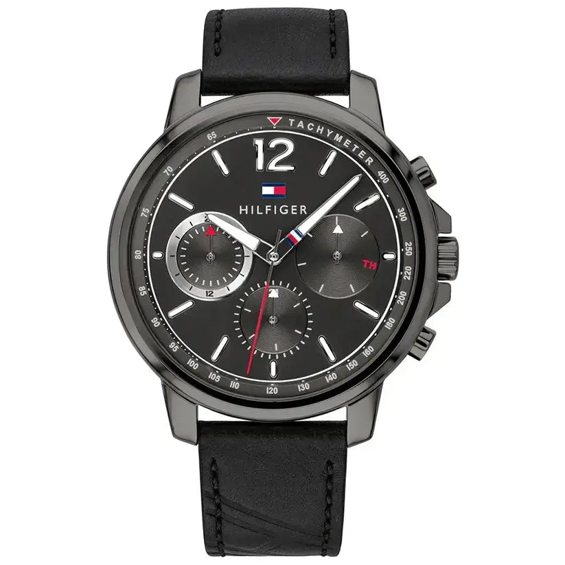 Tommy Hilfiger 1791533 London Chronograph Grey Dial Black Leather Strap Watch for Men Tommy Hilfiger