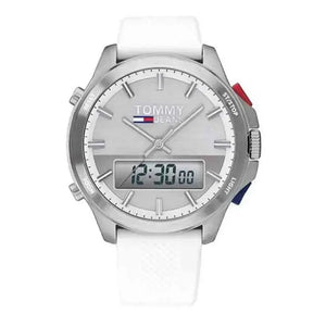 Tommy Hilfiger 1791764 Digital Silver Dial White Silicone Strap Watch For Men Tommy Hilfiger