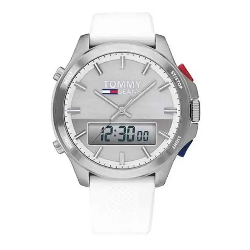 Tommy Hilfiger 1791764 Digital Silver Dial White Silicone Strap Watch For Men Tommy Hilfiger