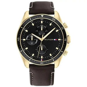 Tommy Hilfiger 1791836 Parker Chronograph Black Dial Brown Leather Strap Watch For Men Tommy Hilfiger