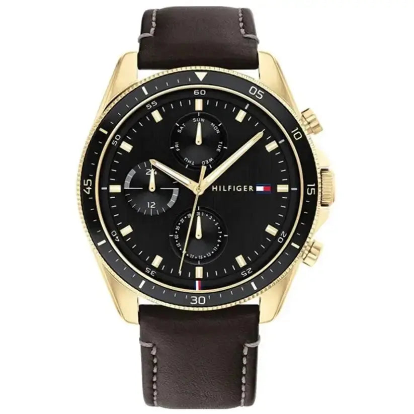 Tommy Hilfiger 1791836 Parker Chronograph Black Dial Brown Leather Strap Watch For Men Tommy Hilfiger