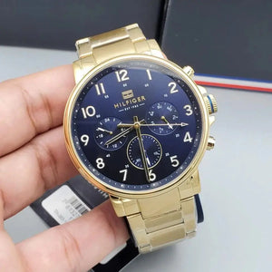 Tommy Hilfiger 1710384 Daniel Chronograph Blue Dial Gold Steel Strap Watch for Men Tommy Hilfiger
