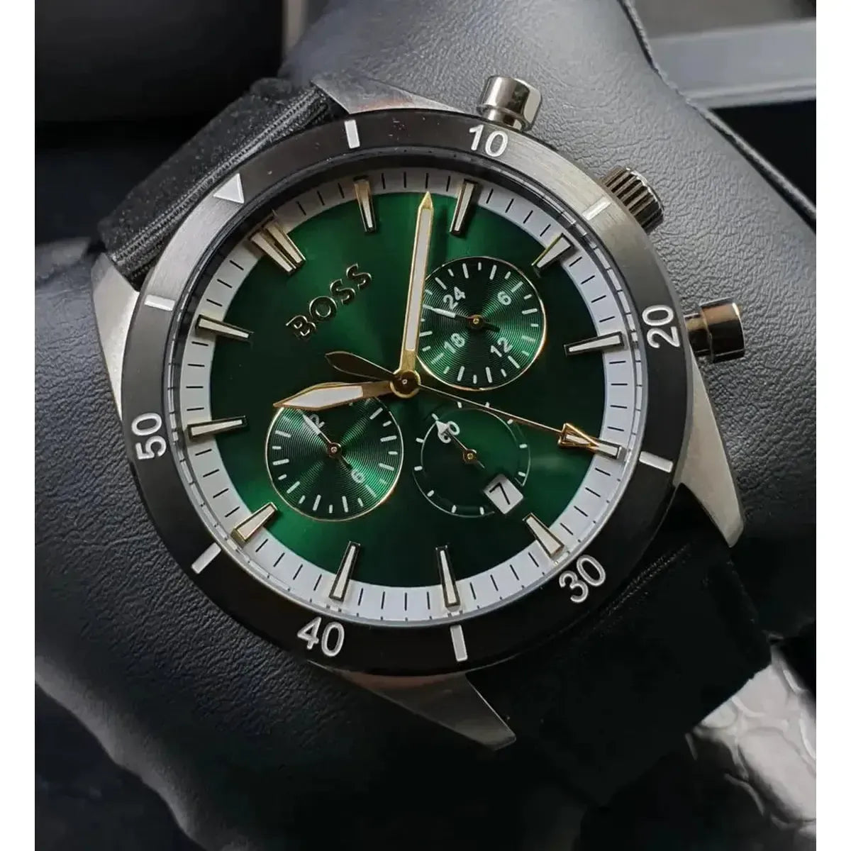 Hugo Boss 1513936 Santiago Green Dial Black Nylon Strap Watch for Men Hugo Boss