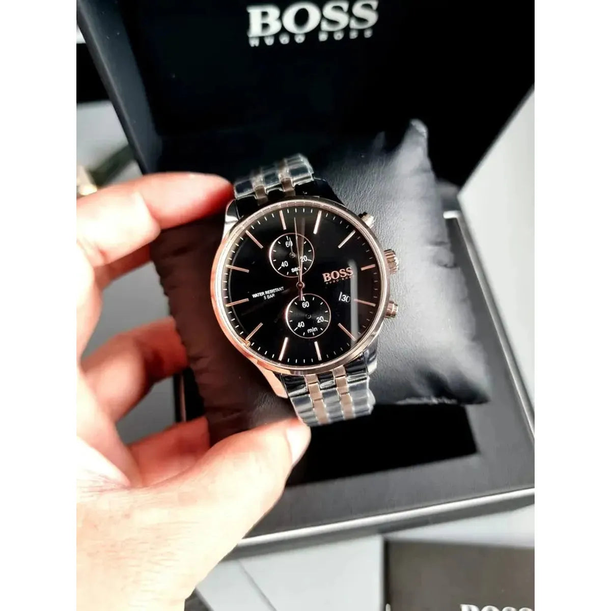 Hugo Boss 1513871 Champion Black Dial Silver Steel Strap Watch for Men Hugo Boss