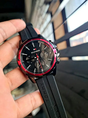 Tommy Hilfiger 1791793 Mason Black Dial Black Rubber Strap Watch for Men Tommy Hilfiger