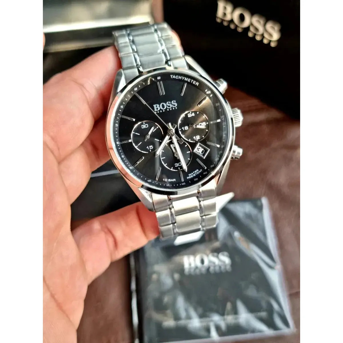 Hugo Boss 1513080 Driver Chronograph Black Dial Silver Steel Strap Watch For Men Hugo Boss