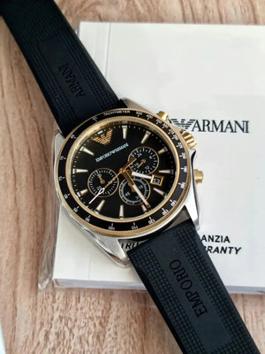 Emporio Armani AR80003 Sigma Chronograph lack Dial Black Rubber Strap Watch For Men Emporio Armani