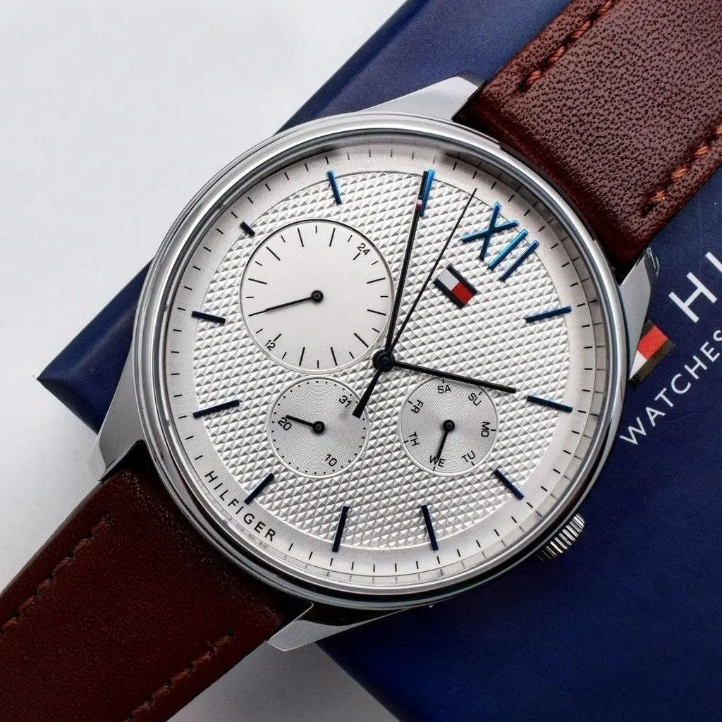 Tommy Hilfiger 1791418 Damon Quartz White Dial Brown Leather Strap Watch for Men Tommy Hilfiger