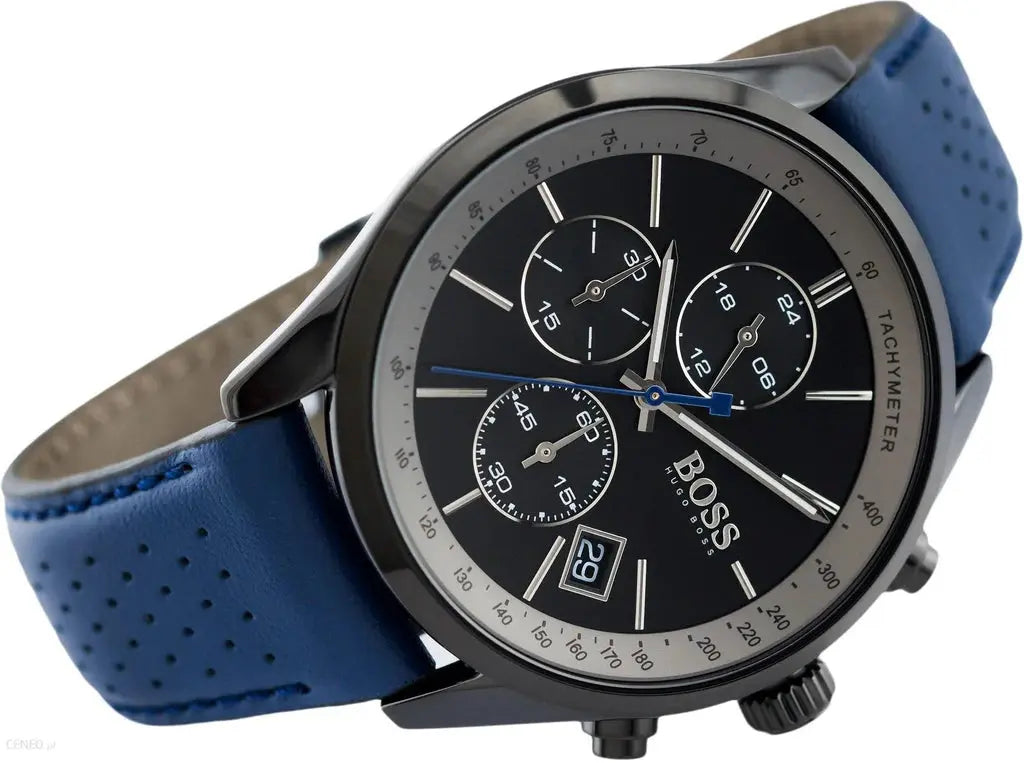 Hugo Boss 1513563 Grand Prix Chronograph Black Dial Blue Leather Strap Watch for Men Hugo Boss