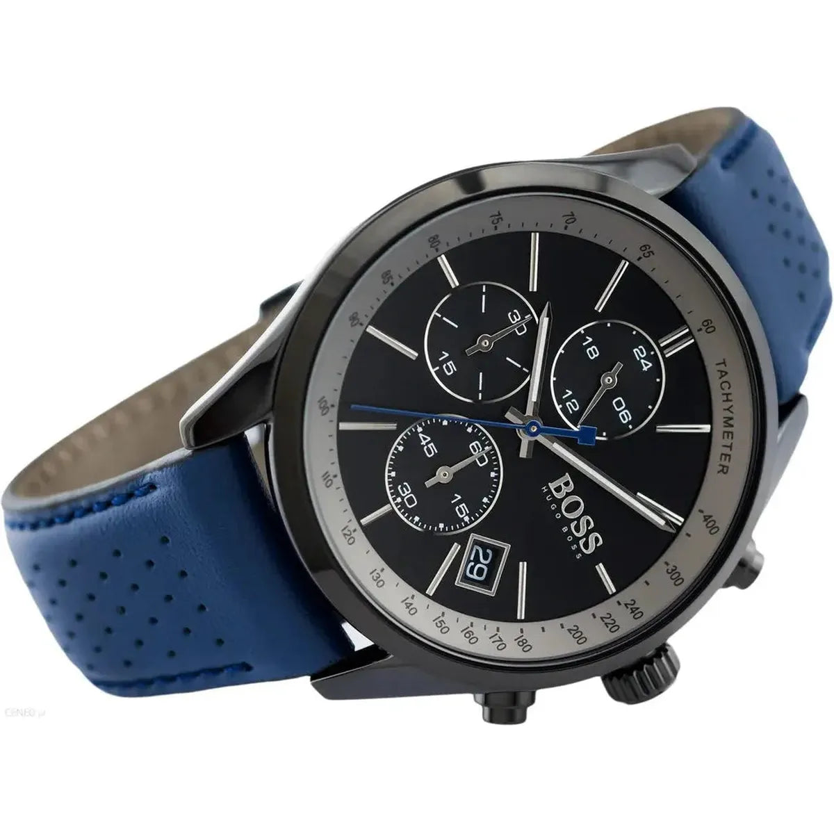 Hugo Boss 1513563 Grand Prix Chronograph Black Dial Blue Leather Strap Watch for Men Hugo Boss