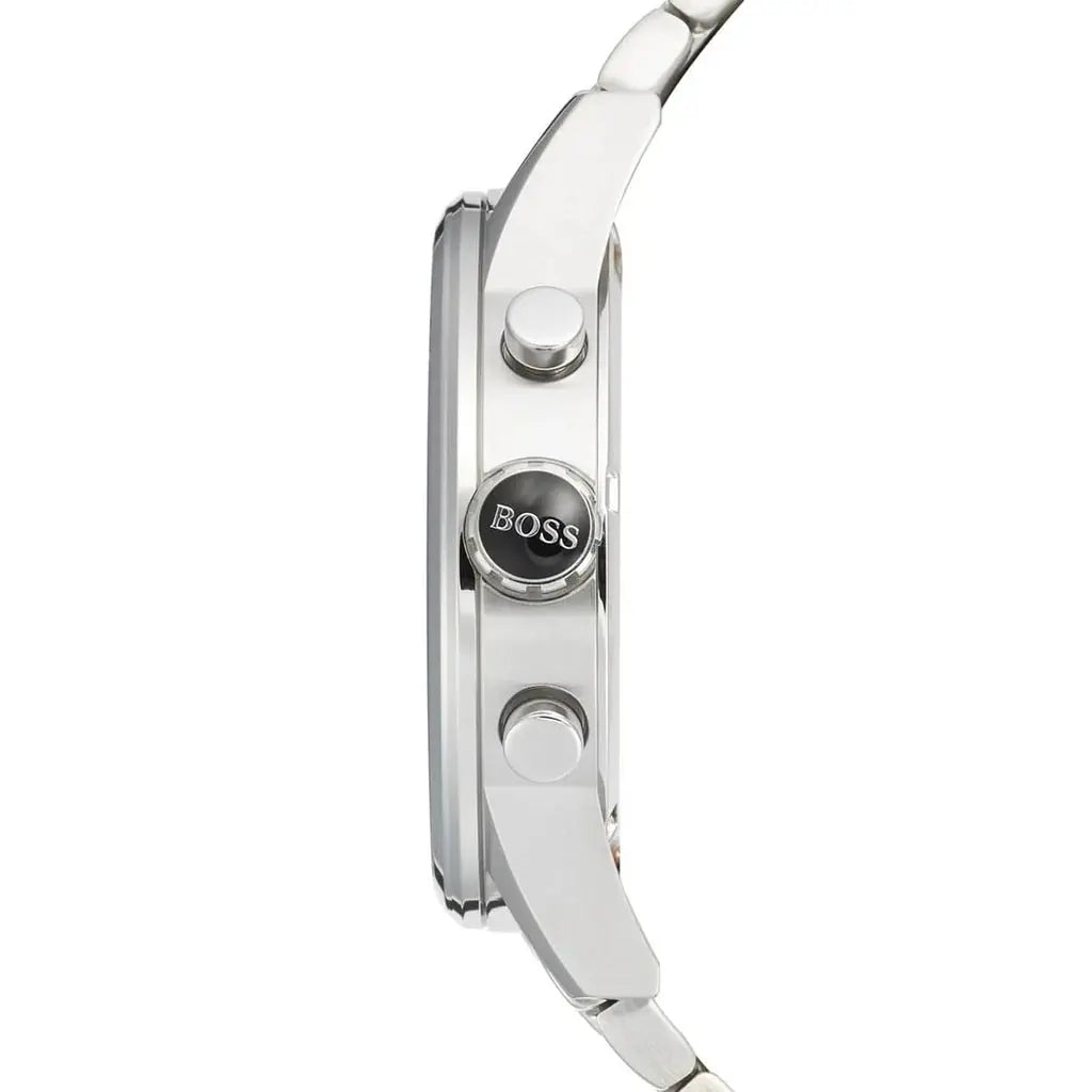 Hugo Boss 1513383 Jet Black Dial Silver Steel Strap Watch for Men Hugo Boss