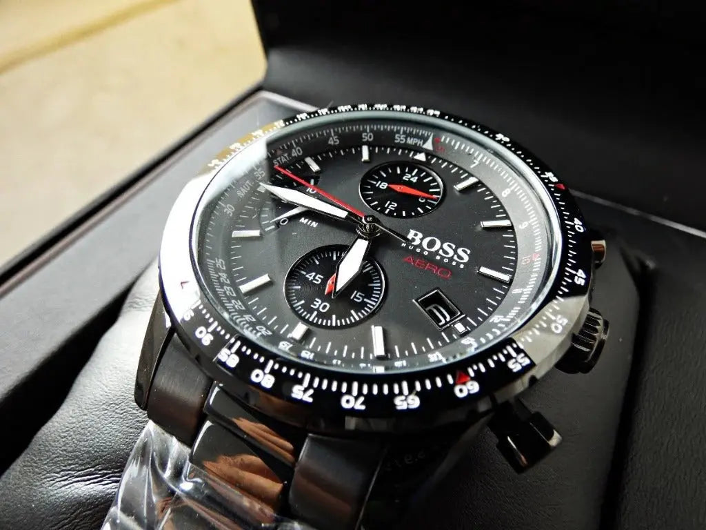 Hugo Boss 1513771 Aero Black Dial Black Steel Strap Watch for Men Hugo Boss